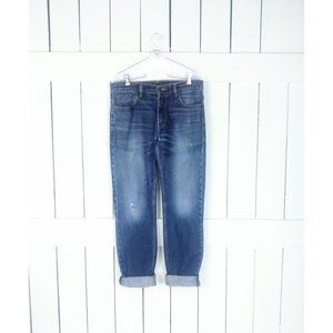 Levis 511 high waisted straight leg distressed blue cotton denim jeans